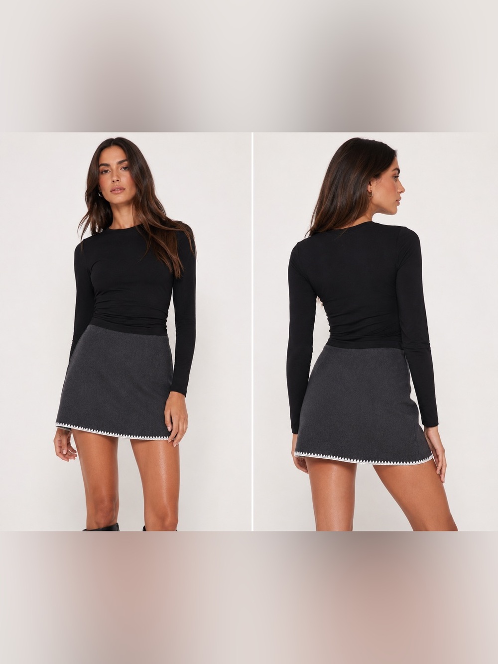 Elodie gray Mini Skirt with White Trim